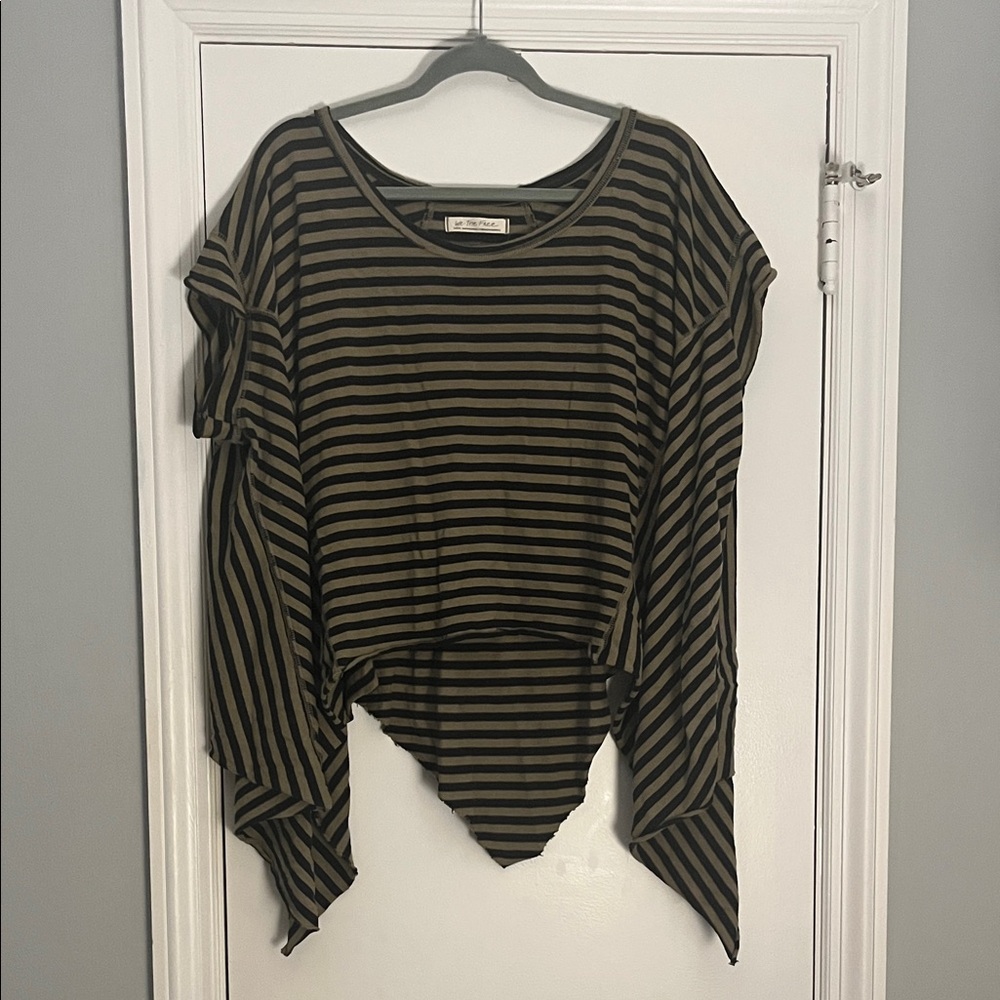 We The Free Black and Brown Striped Short Sleeve Top